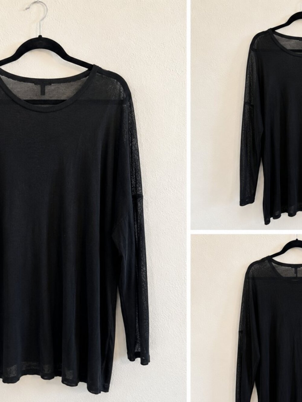 Eileen Fisher Sheer Black Knit Tunic | Long Sleeve | Size XL